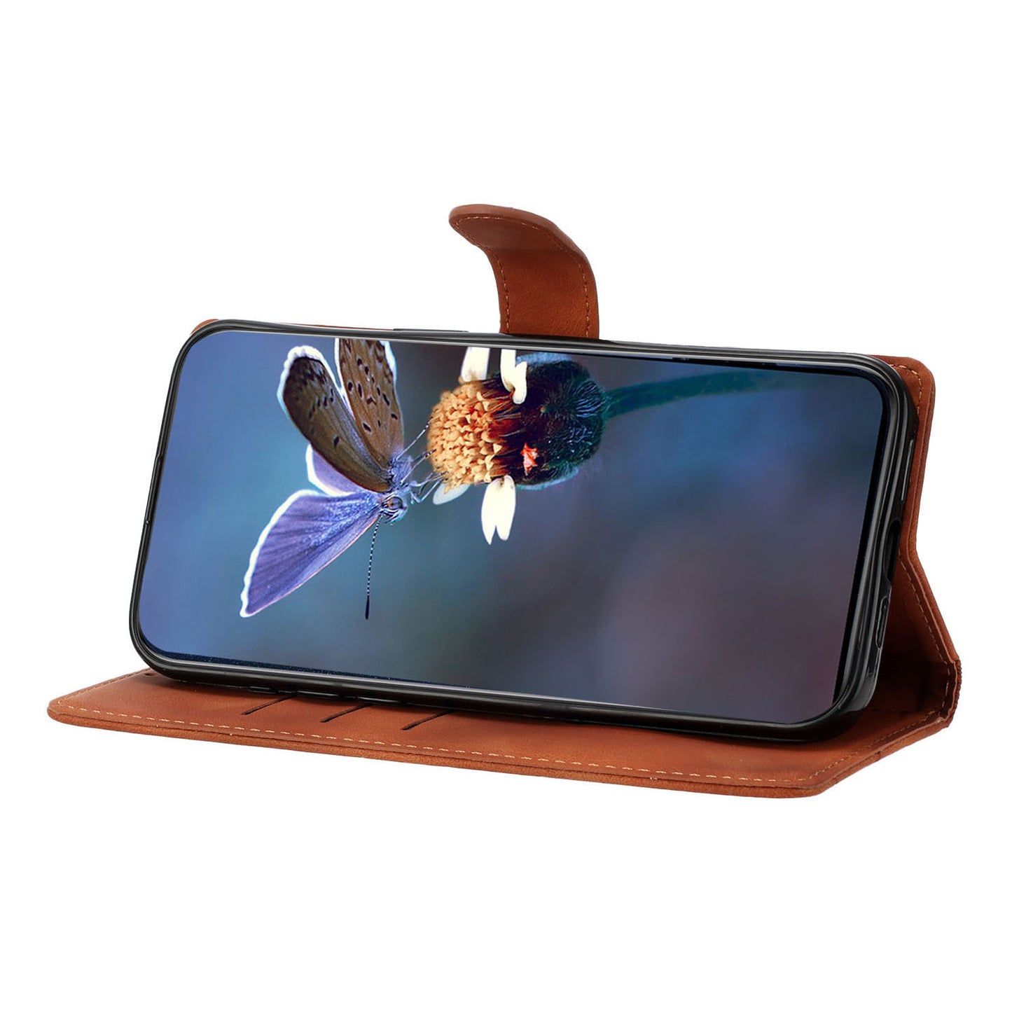 For Samsung Galaxy A06 Case Butterfly Flower Pattern Skin-Touch Leather Phone Cover - Brown