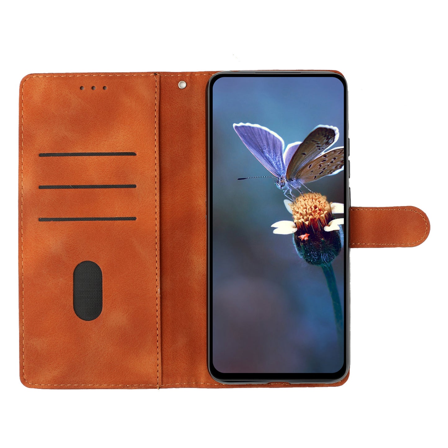 For Samsung Galaxy A06 Case Butterfly Flower Pattern Skin-Touch Leather Phone Cover - Brown