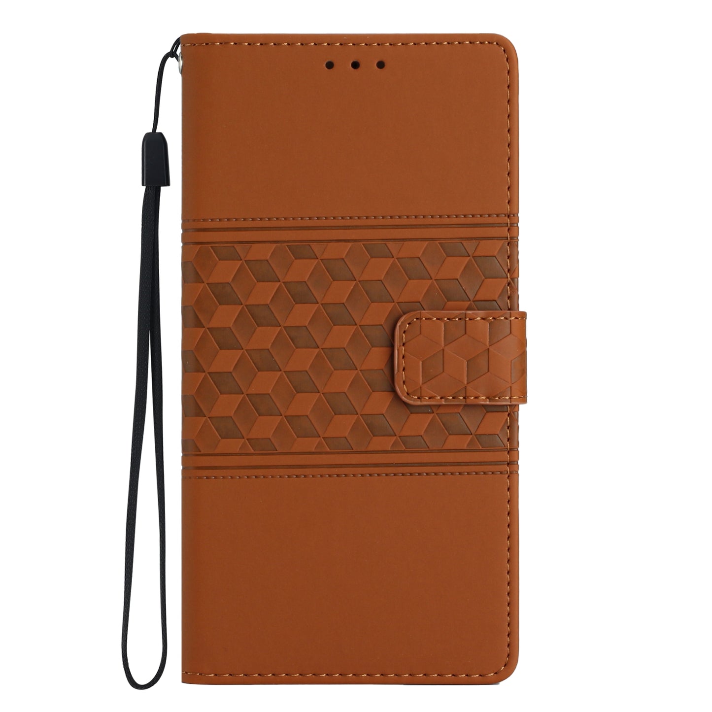 For Samsung Galaxy A06 Case Rhombus Leather Horizontal Flip Phone Cover - Brown
