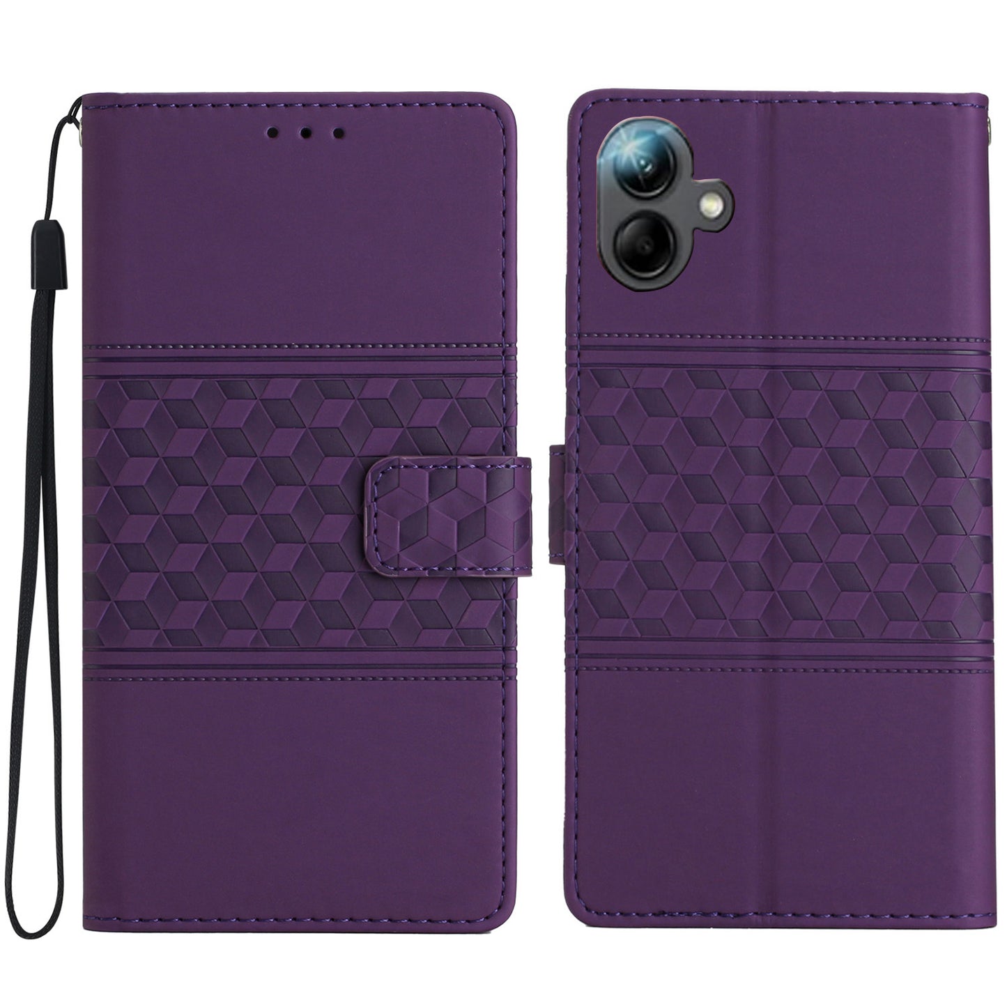 For Samsung Galaxy A06 Case Rhombus Leather Horizontal Flip Phone Cover - Purple