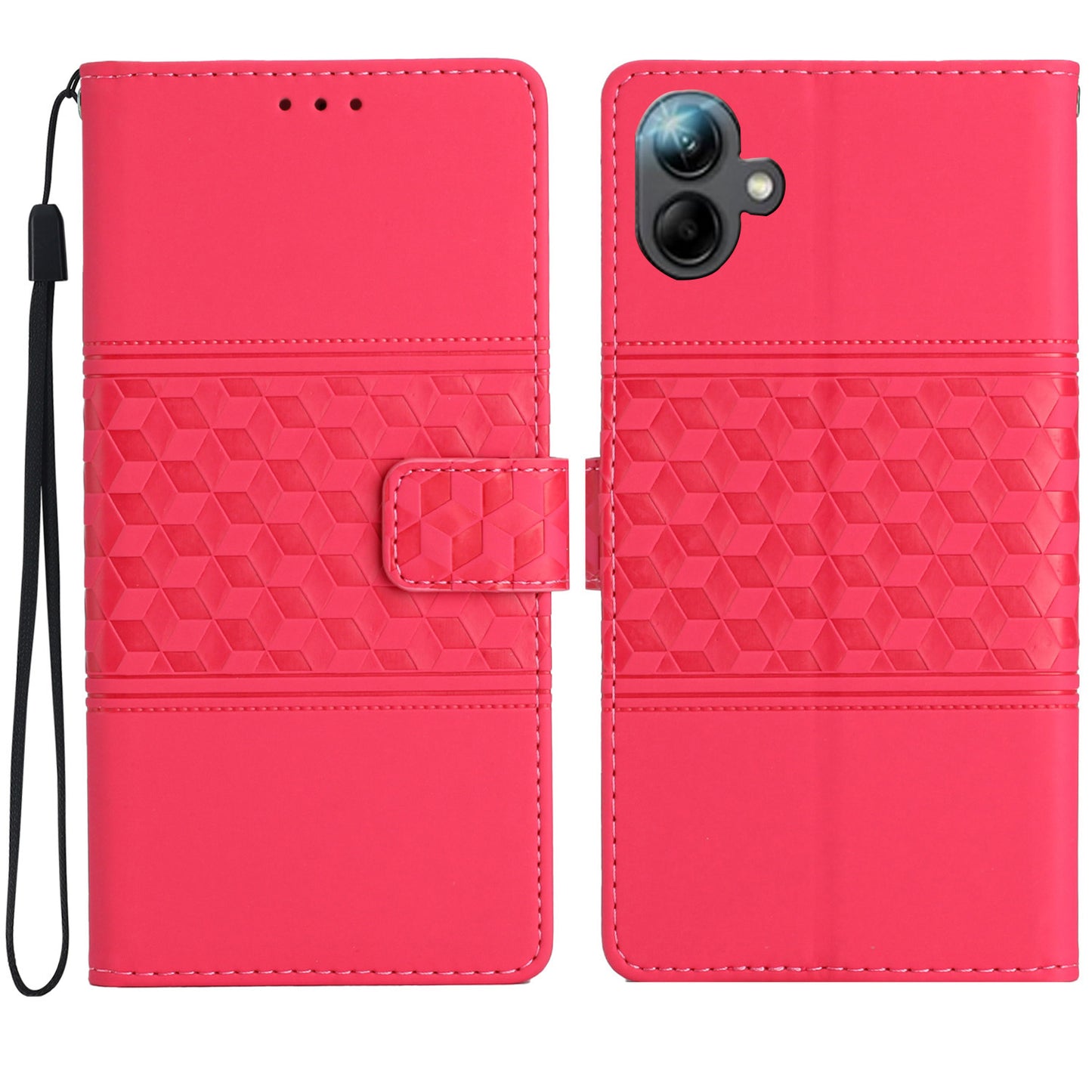 For Samsung Galaxy A06 Case Rhombus Leather Horizontal Flip Phone Cover - Rose