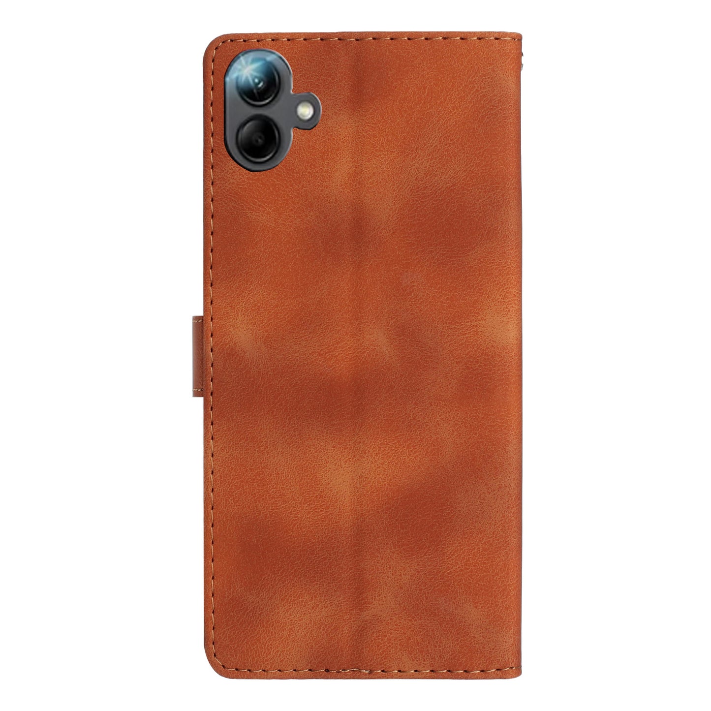 For Samsung Galaxy A06 Case Leather Imprinted Flower Phone Cover Wallet with Wrist Strap - Brown