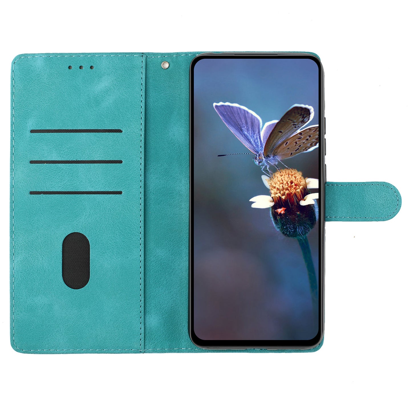 For Samsung Galaxy A06 Case Leather Imprinted Flower Phone Cover Wallet with Wrist Strap - Green