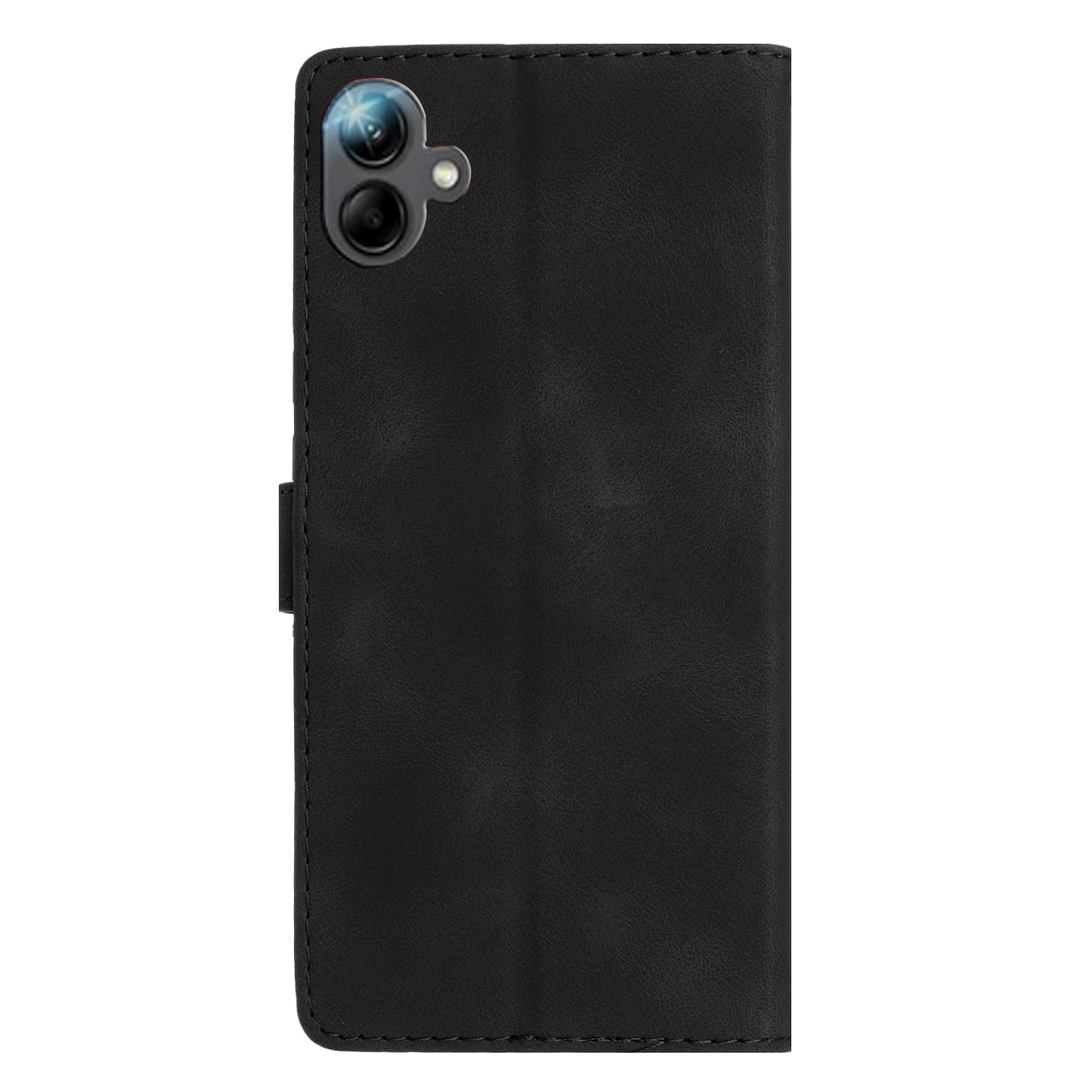 For Samsung Galaxy A06 Case Leather Imprinted Flower Phone Cover Wallet with Wrist Strap - Black