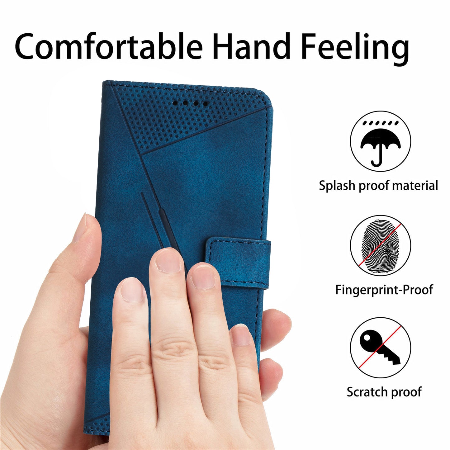 For Samsung Galaxy A06 Case Triangle Pattern Leather Phone Cover Wallet with Hand Strap - Blue