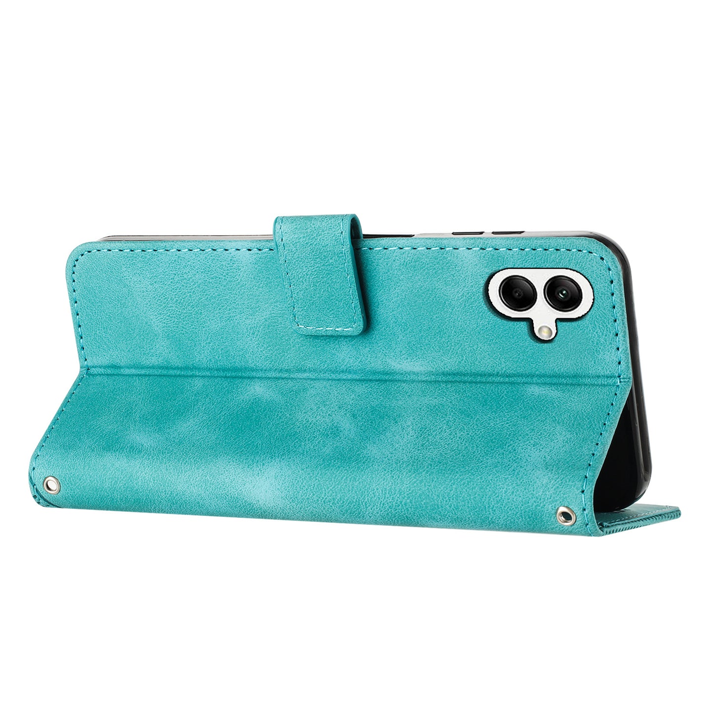 For Samsung Galaxy A06 Case Triangle Pattern Leather Phone Cover Wallet with Hand Strap - Green