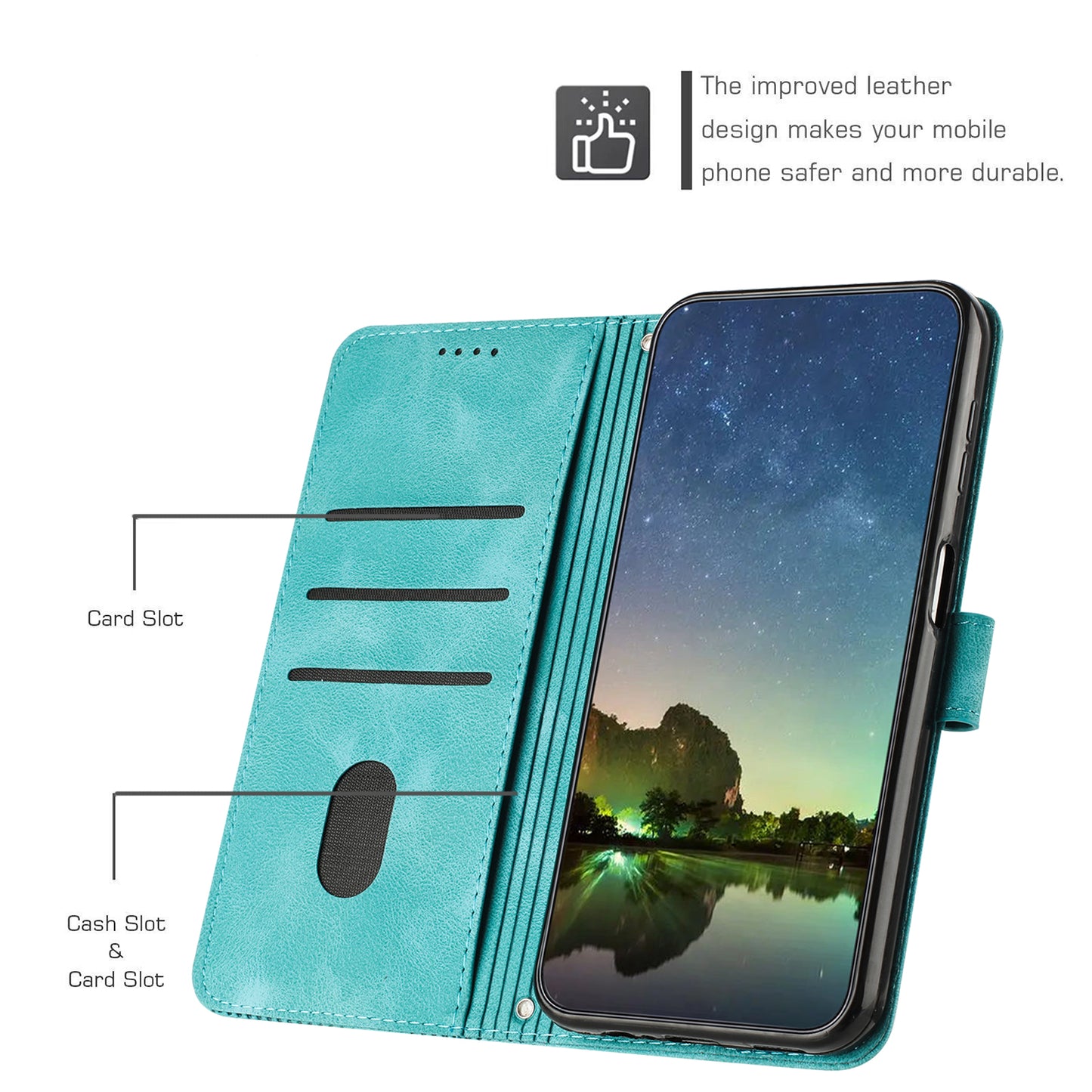 For Samsung Galaxy A06 Case Triangle Pattern Leather Phone Cover Wallet with Hand Strap - Green