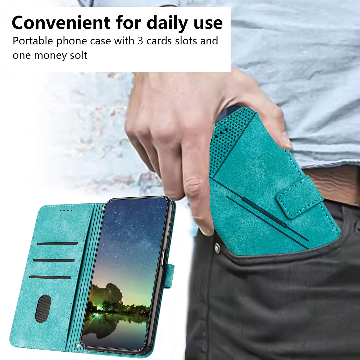 For Samsung Galaxy A06 Case Triangle Pattern Leather Phone Cover Wallet with Hand Strap - Green