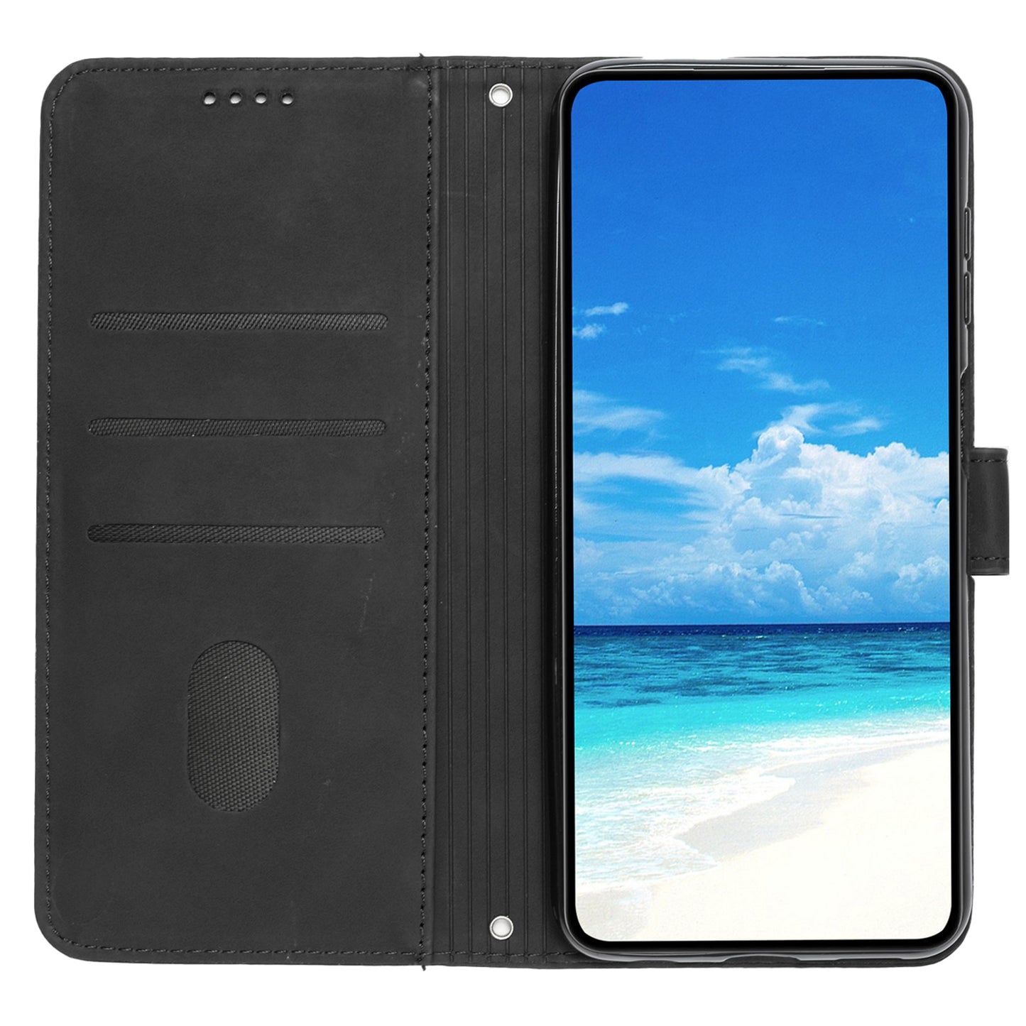 For Samsung Galaxy A06 Case Viewing Stand PU Leather Phone Cover Imprinted Pattern - Black