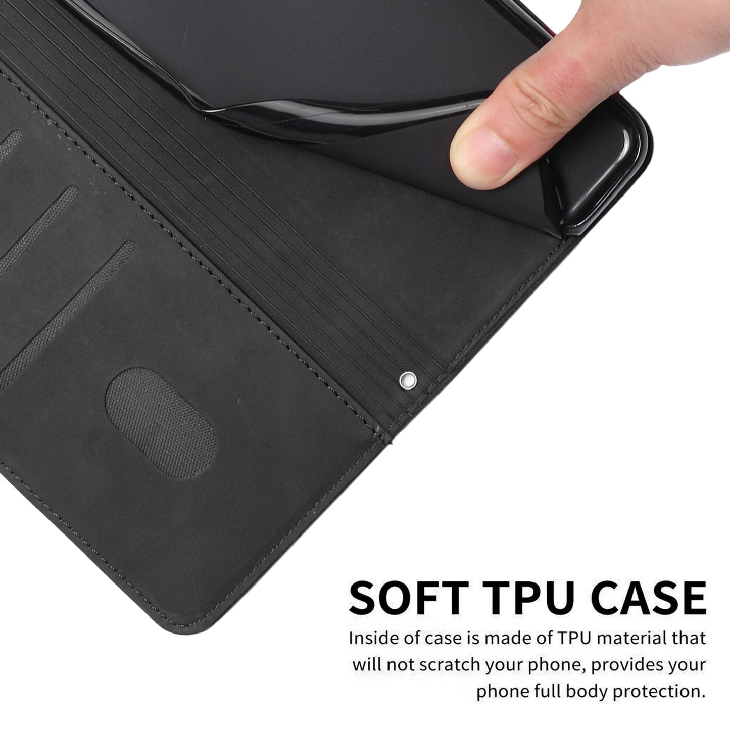 For Samsung Galaxy A06 Case Viewing Stand PU Leather Phone Cover Imprinted Pattern - Black