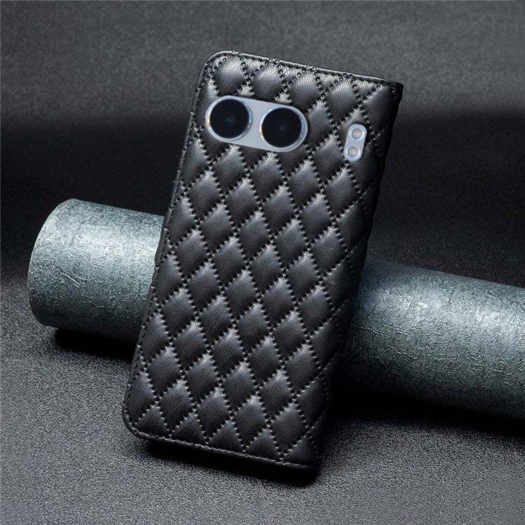 BINFEN COLOR BF Style-14 For OnePlus Nord 4 Case Rhombus Phone Leather Cover Stand - Black