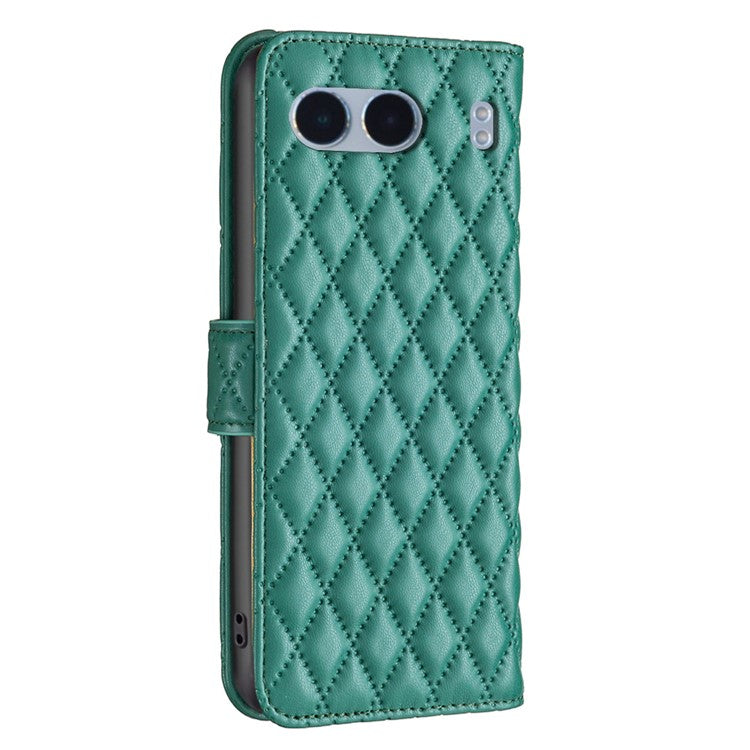 BINFEN COLOR BF Style-14 For OnePlus Nord 4 Case Rhombus Phone Leather Cover Stand - Green