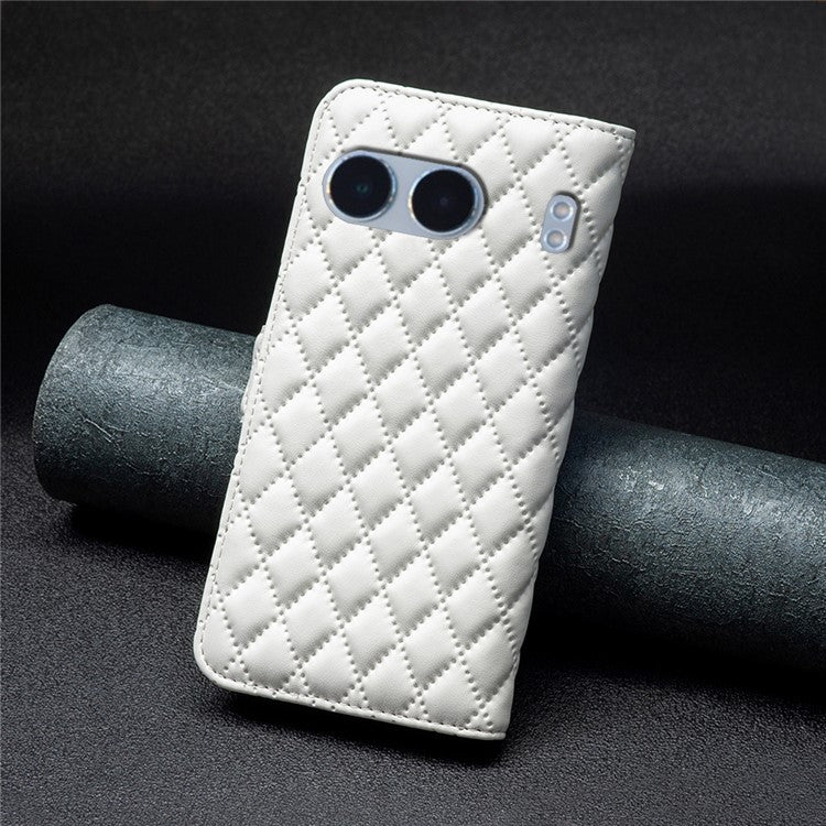 BINFEN COLOR BF Style-14 For OnePlus Nord 4 Case Rhombus Phone Leather Cover Stand - White