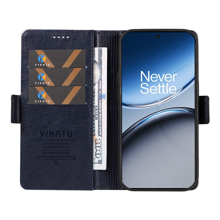 YIKATU YK-007 For OnePlus Nord 4 Case Side Buckle PU Leather Phone Cover Litchi Texture - Navy Blue