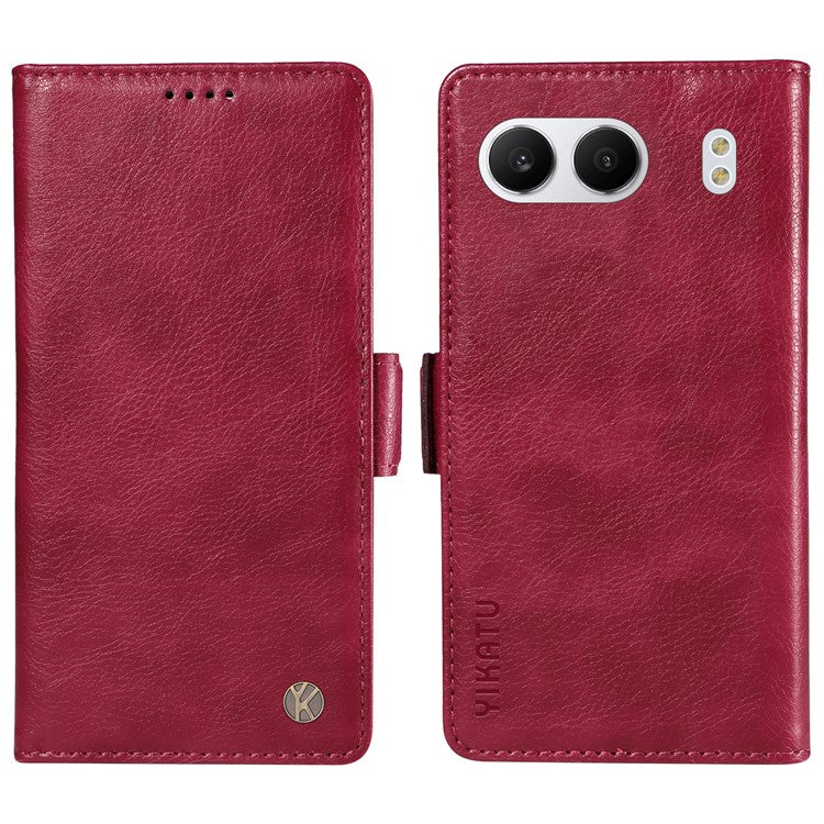 YIKATU YK-007 For OnePlus Nord 4 Case Side Buckle PU Leather Phone Cover Litchi Texture - Wine Red