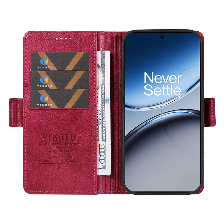 YIKATU YK-007 For OnePlus Nord 4 Case Side Buckle PU Leather Phone Cover Litchi Texture - Wine Red
