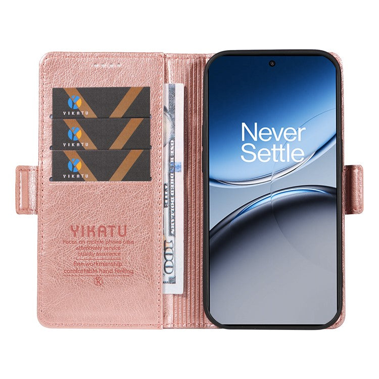 YIKATU YK-007 For OnePlus Nord 4 Case Side Buckle PU Leather Phone Cover Litchi Texture - Rose Gold