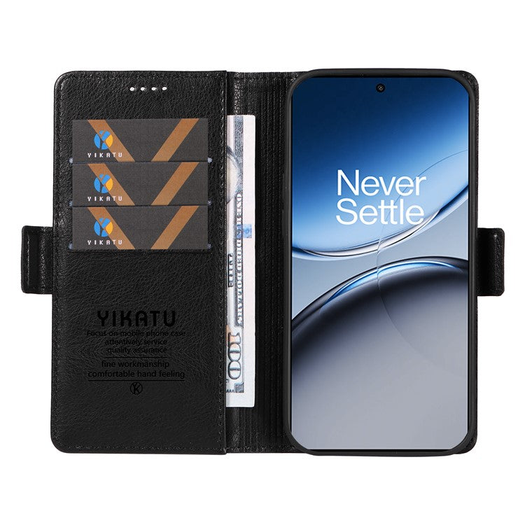 YIKATU YK-007 For OnePlus Nord 4 Case Side Buckle PU Leather Phone Cover Litchi Texture - Black