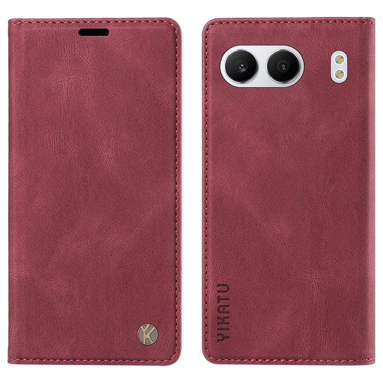 YIKATU YK-004 For OnePlus Nord 4 Case Leather Skin-Touch Phone Cover Magnetic Auto-Absorbed - Wine Red