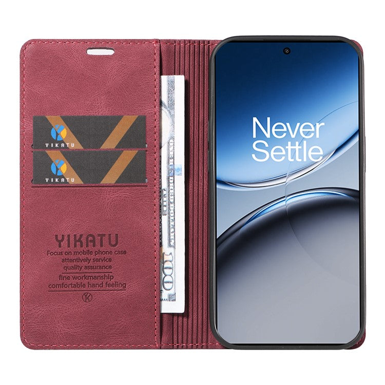 YIKATU YK-004 For OnePlus Nord 4 Case Leather Skin-Touch Phone Cover Magnetic Auto-Absorbed - Wine Red