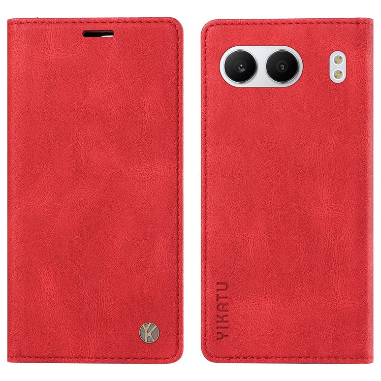 YIKATU YK-004 For OnePlus Nord 4 Case Leather Skin-Touch Phone Cover Magnetic Auto-Absorbed - Red