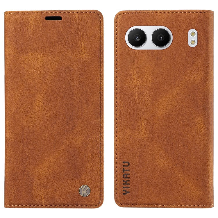 YIKATU YK-004 For OnePlus Nord 4 Case Leather Skin-Touch Phone Cover Magnetic Auto-Absorbed - Brown