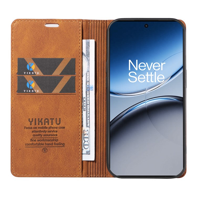 YIKATU YK-004 For OnePlus Nord 4 Case Leather Skin-Touch Phone Cover Magnetic Auto-Absorbed - Brown