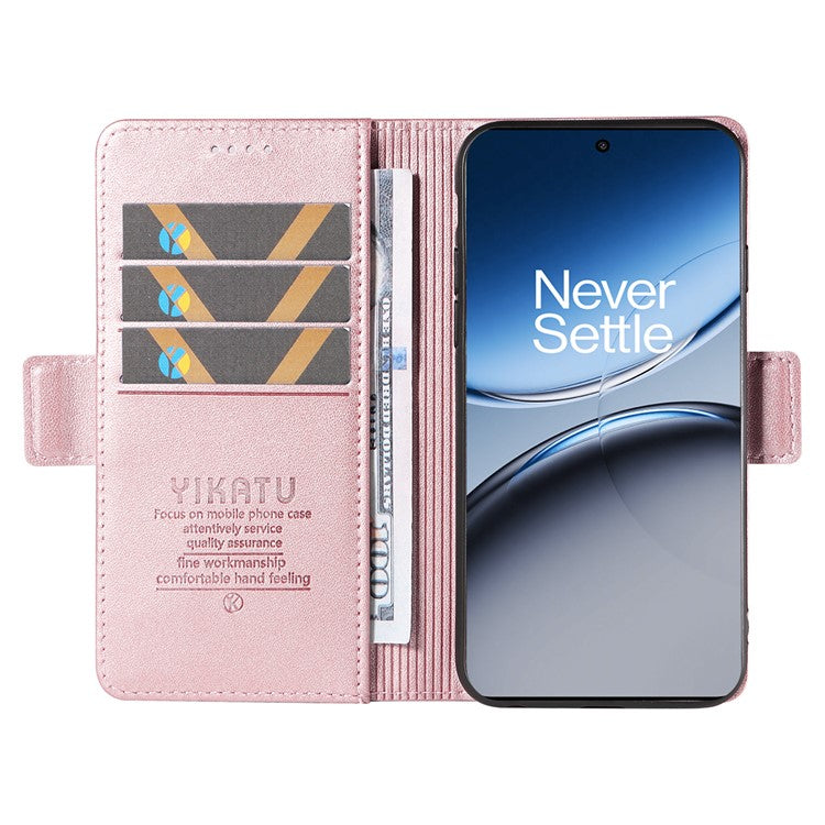 YIKATU YK-003 For OnePlus Nord 4 Case Wallet Stand Leather Phone Cover Side Buckle - Rose Gold