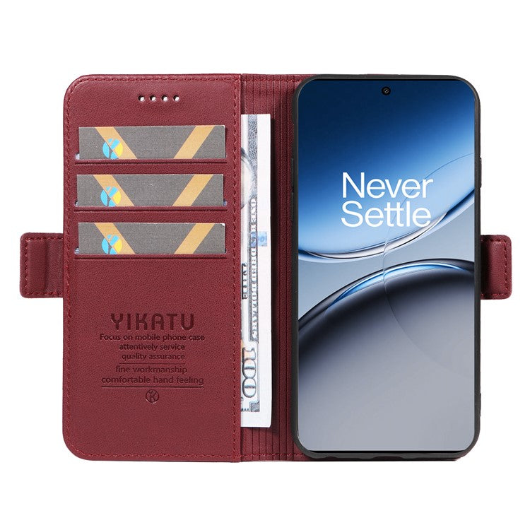 YIKATU YK-003 For OnePlus Nord 4 Case Wallet Stand Leather Phone Cover Side Buckle - Wine Red