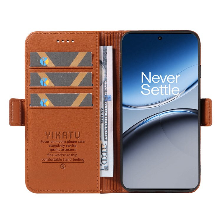 YIKATU YK-003 For OnePlus Nord 4 Case Wallet Stand Leather Phone Cover Side Buckle - Brown