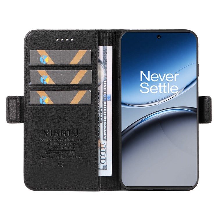 YIKATU YK-003 For OnePlus Nord 4 Case Wallet Stand Leather Phone Cover Side Buckle - Black
