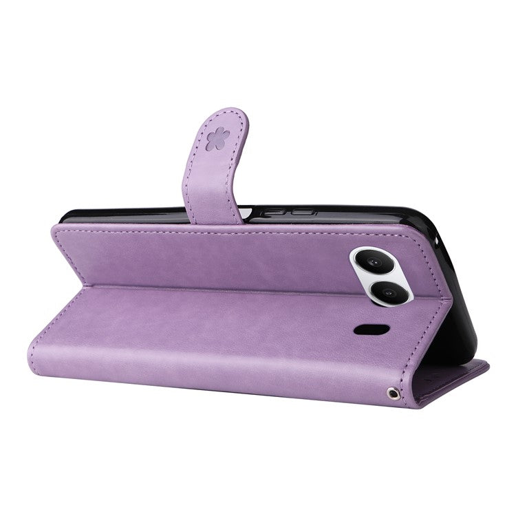 KT Imprinting Flower Series-4 For OnePlus Nord 4 Case Cat Bee Pattern Flip Leather Phone Cover - Light Purple