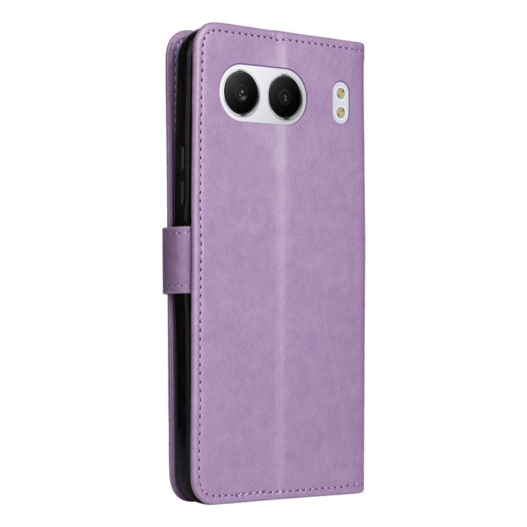 KT Imprinting Flower Series-4 For OnePlus Nord 4 Case Cat Bee Pattern Flip Leather Phone Cover - Light Purple
