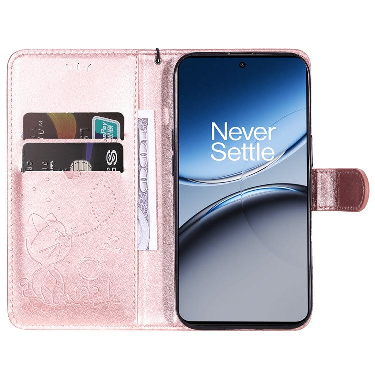 KT Imprinting Flower Series-4 For OnePlus Nord 4 Case Cat Bee Pattern Flip Leather Phone Cover - Rose Gold