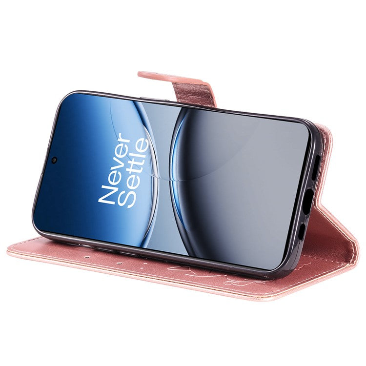 KT Imprinting Flower Series-4 For OnePlus Nord 4 Case Cat Bee Pattern Flip Leather Phone Cover - Rose Gold