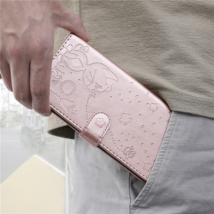 KT Imprinting Flower Series-4 For OnePlus Nord 4 Case Cat Bee Pattern Flip Leather Phone Cover - Rose Gold