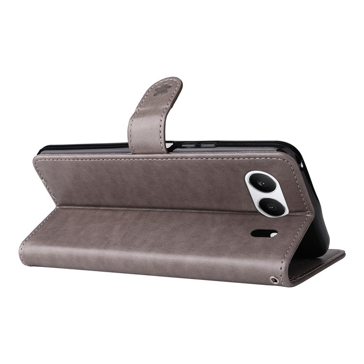 KT Imprinting Flower Series-4 For OnePlus Nord 4 Case Cat Bee Pattern Flip Leather Phone Cover - Grey