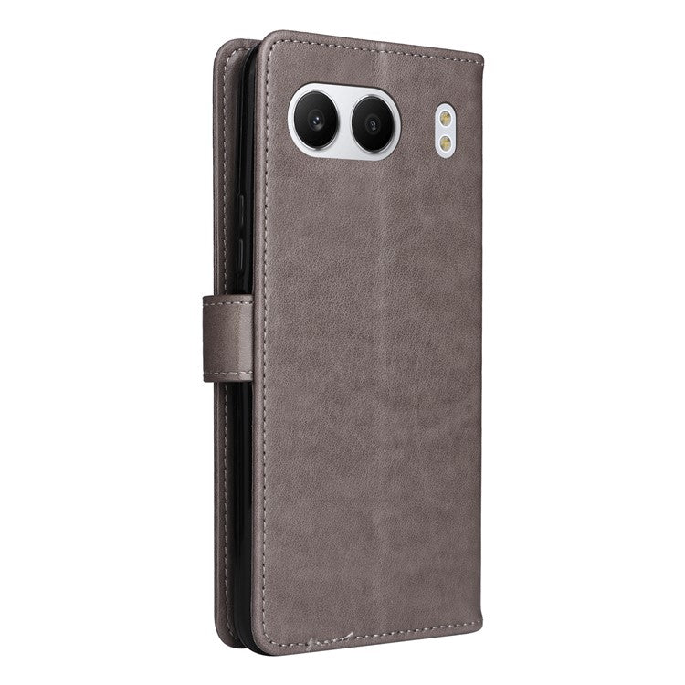 KT Imprinting Flower Series-4 For OnePlus Nord 4 Case Cat Bee Pattern Flip Leather Phone Cover - Grey