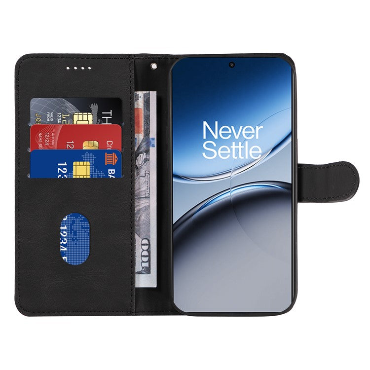 For OnePlus Nord 4 Case Stand Wallet Leather Phone Cover Curved Line Wrist Strap - Black