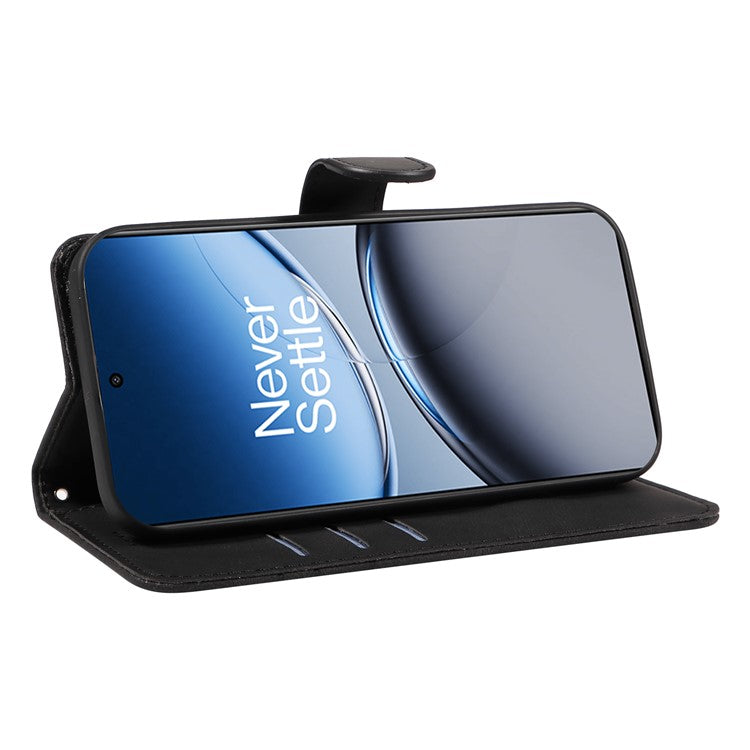 For OnePlus Nord 4 Case Stand Wallet Leather Phone Cover Curved Line Wrist Strap - Black