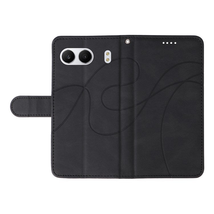 For OnePlus Nord 4 Case Stand Wallet Leather Phone Cover Curved Line Wrist Strap - Black