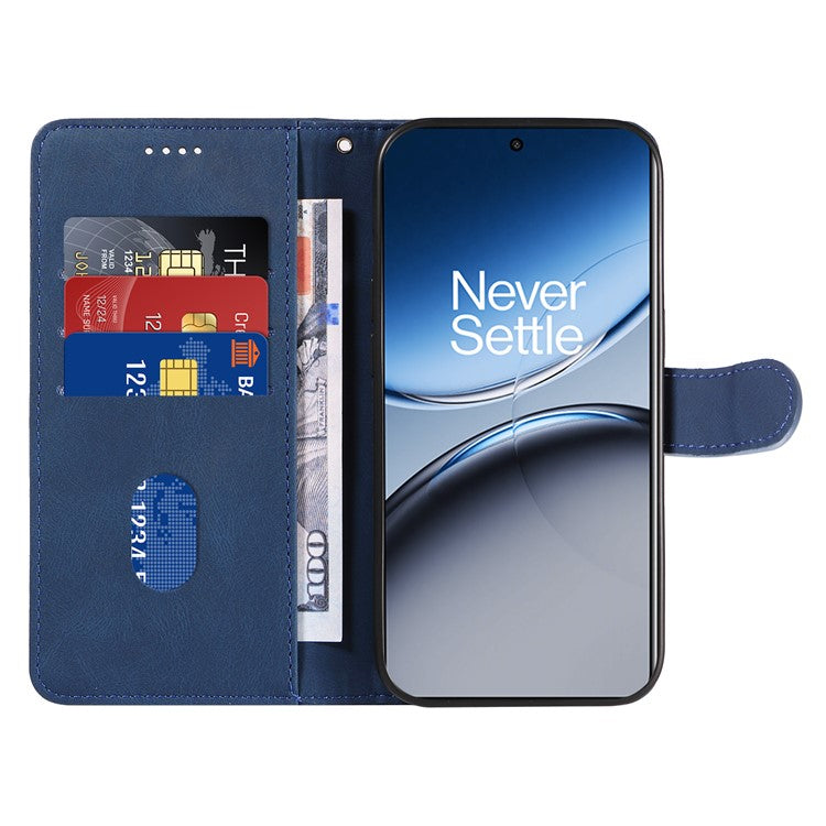 For OnePlus Nord 4 Case Stand Wallet Leather Phone Cover Curved Line Wrist Strap - Blue