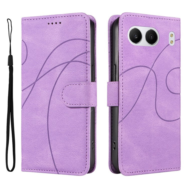 For OnePlus Nord 4 Case Stand Wallet Leather Phone Cover Curved Line Wrist Strap - Purple