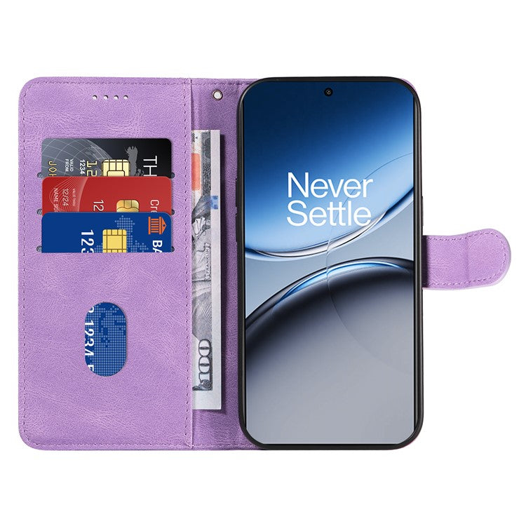 For OnePlus Nord 4 Case Stand Wallet Leather Phone Cover Curved Line Wrist Strap - Purple