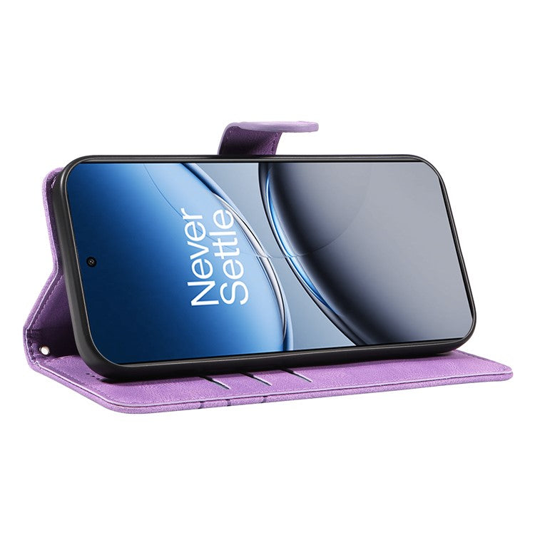 For OnePlus Nord 4 Case Stand Wallet Leather Phone Cover Curved Line Wrist Strap - Purple