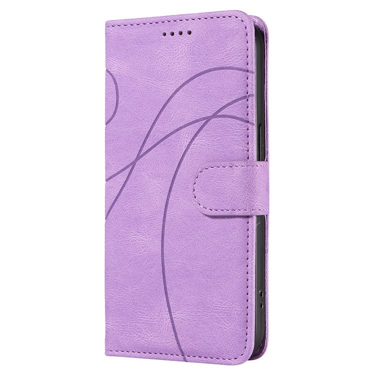 For OnePlus Nord 4 Case Stand Wallet Leather Phone Cover Curved Line Wrist Strap - Purple