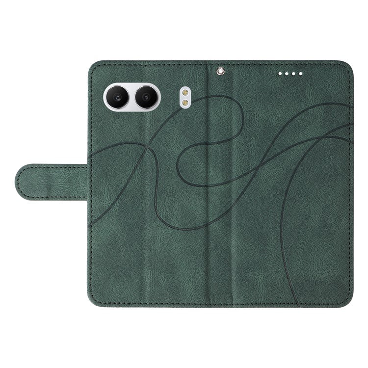 For OnePlus Nord 4 Case Stand Wallet Leather Phone Cover Curved Line Wrist Strap - Green