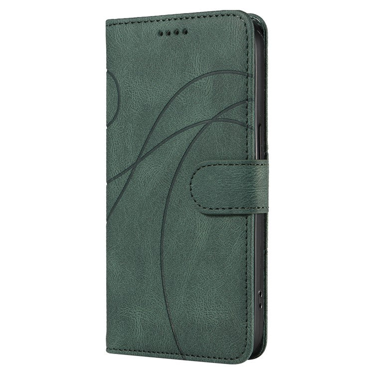 For OnePlus Nord 4 Case Stand Wallet Leather Phone Cover Curved Line Wrist Strap - Green