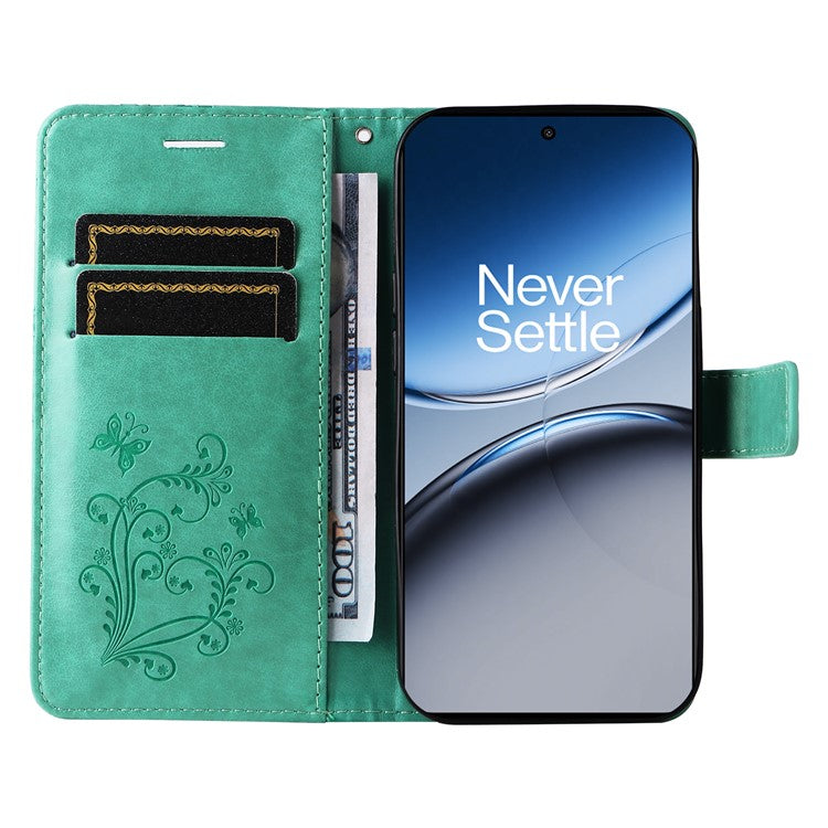 KT Imprinting Flower Series-2 For OnePlus Nord 4 Case Floral Butterfly Leather Wallet Phone Cover - Green