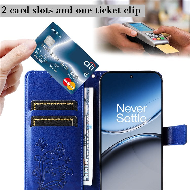KT Imprinting Flower Series-2 For OnePlus Nord 4 Case Floral Butterfly Leather Wallet Phone Cover - Blue